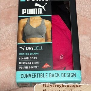NEW S PUMA 2 Pack Seamless Sports Bra Set-Hot Pink & Black with Damaged